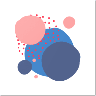 Art circles and dots pattern - dark blue pink and red Posters and Art